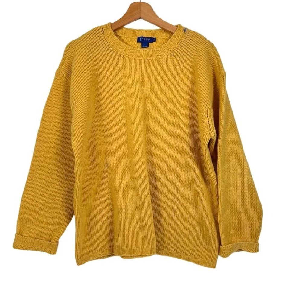 J. Crew Women's Yellow Pullover Sweater 100% Wool Crewneck size Large